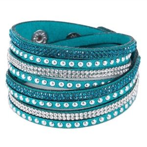Teal Wrap Bracelet with Rhinestones